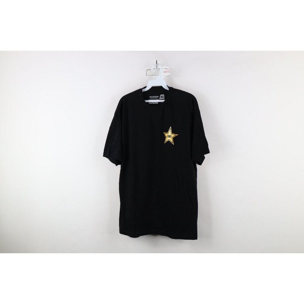 Rockstar Energy Drink Mens XL Faded Spell Out Short Sleeve T-Shirt Black Cotton